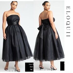 ELOQUII - Black Strapless Crinoline Midi Dress - Size 20